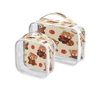 Clear Travel Toiletry Bag, Red Panda Banana Pattern 2PCS Portable Waterproof Makeup Bag, Transparent Cosmetic Bag, Travel Storage Pouch
