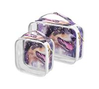 Clear Travel Toiletry Bag, Scottish Shepherd Snowflake 2PCS Portable Waterproof Makeup Bag, Transparent Cosmetic Bag, Travel Storage Pouch