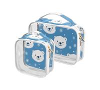 Clear Travel Toiletry Bag, Snowflake White Bear 2PCS Portable Waterproof Makeup Bag, Transparent Cosmetic Bag, Travel Storage Pouch