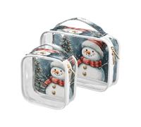 Clear Travel Toiletry Bag, Snowman Christmas Tree A(1) 2PCS Portable Waterproof Makeup Bag, Transparent Cosmetic Bag, Travel Storage Pouch
