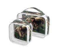 Clear Travel Toiletry Bag, T-rex Dinosaur 2PCS Portable Waterproof Makeup Bag, Transparent Cosmetic Bag, Travel Storage Pouch