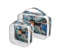 Clear Travel Toiletry Bag, T-rex Dinosaur Howling 2PCS Portable Waterproof Makeup Bag, Transparent Cosmetic Bag, Travel Storage Pouch