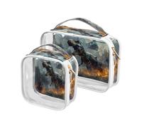 Clear Travel Toiletry Bag, T-rex Dinosaur War 2PCS Portable Waterproof Makeup Bag, Transparent Cosmetic Bag, Travel Storage Pouch