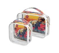 Clear Travel Toiletry Bag, T-rex Miami Sunset 2PCS Portable Waterproof Makeup Bag, Transparent Cosmetic Bag, Travel Storage Pouch