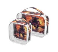 Clear Travel Toiletry Bag, Twilight T-rex Dinosaurs 2PCS Portable Waterproof Makeup Bag, Transparent Cosmetic Bag, Travel Storage Pouch