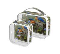 Clear Travel Toiletry Bag, Two Bluebirds Morning Glory 2PCS Portable Waterproof Makeup Bag, Transparent Cosmetic Bag, Travel Storage Pouch
