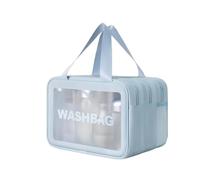 Clear Travel Toiletry Bag, Wet Dry Separation Makeup Cosmetic Bags, Large Thickened PVC Waterproof washbags with Handles Zippers for toiletries Women Girls Men(SkyBlue,3 Layer XL)