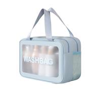Clear Travel Toiletry Bag, Wet Dry Separation Makeup Cosmetic Bags, Large Thickened PVC Waterproof washbags with Handles Zippers for toiletries Women Girls Men(SkyBlue,2 Layer L)