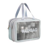 Clear Travel Toiletry Bag, Wet Dry Separation Makeup Cosmetic Bags, Large Thickened PVC Waterproof washbags with Handles Zippers for toiletries Women Girls Men(Bluegrey,2 Layer L)