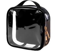 Clear TSA Approved Travel Toiletry Bag, Small Makeup Pouch Travel Cosmetic Case Carry On/Quart Size Makeup Bag with Zipper 3-1-1 Compliant for Airport, Mini Car Organizer Bag for Men Women (Black)