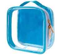 Clear TSA Approved Travel Toiletry Bag, Small Makeup Pouch Travel Cosmetic Case Carry On/Quart Size Makeup Bag with Zipper 3-1-1 Compliant for Airport, Mini Car Organizer Bag for Men Women (Blue)