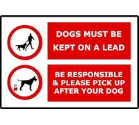 Clear up after dog keep dogs on a lead Self-Adhesive Vinyl sign (Red, 30 x 20cm)