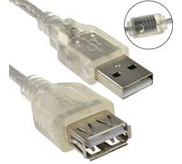 CLEAR USB 2.0 Extension Cable A to A Female Lead 24AWG Ferrite 2m