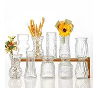 Clear Vases for Centerpieces Eylkoi: Glass Bud Vase Set of 10 Decorative, Vintage Embossed in Bulk Crystal Textured Cute, Wedding Decor Mini Flower Floral Vase for Rustic Wedding, Home Table, Party
