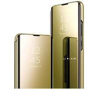 Clear View Case Compatible for Huawe Mate 20 Standing Flip Folding Kickstand Cover with Full Screen Protection Shockproof Electroplate Plating Mirror Holder Smart Bumper Case-Gold