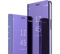 Clear View Case Compatible for Oppo A52/A72/A92 Standing Flip Folding Kickstand Cover with Full Screen Protection Shockproof Electroplate Plating Mirror Holder Smart Bumper Case-Purple