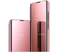 Clear View Case Compatible for Oppo A91 Standing Flip Folding Kickstand Cover with Full Screen Protection Shockproof Electroplate Plating Mirror Holder Smart Bumper Case-Rose Gold