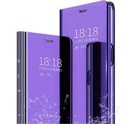 Clear View Case Compatible for Oppo A91 Standing Flip Folding Kickstand Cover with Full Screen Protection Shockproof Electroplate Plating Mirror Holder Smart Bumper Case-Purple Blue