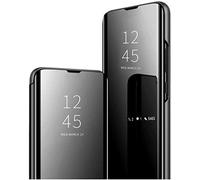 Clear View Case Compatible for Oppo A91 Standing Flip Folding Kickstand Cover with Full Screen Protection Shockproof Electroplate Plating Mirror Holder Smart Bumper Case-Black