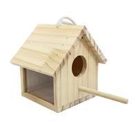 Clear View Wooden Bird House with Transparent Acrylic Side Natural Wood Hanging Rope Mount Window Birdhouse for Watching Garden Wild Birds Outdoor Nesting