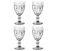 Clear Vintage Diamond Cut Wine Goblets Set of 4 - 280ml Glasses with Sturdy Stem - Elegant Crystal-Style Drinking Glasses for Wine, Cocktails & Water