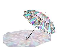 Clear Vintage Parasol Umbrella, Stained Glass Full Automatic Clear Foldable Umbrella, 8 Ribs Tri-fold Totes Umbrellas, Unique Aesthetic Umbrellas for Weddings,proms Or Everyday Protections
