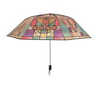 Clear Vintage Parasol Umbrella, Stained Glass Hand Painted Automatic Umbrellas, Hand-Painted Stained Glass Umbrella, Vintage Aesthetic Windproof For Women