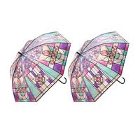 Clear Vintage Parasol Umbrella, Stained Glass Umbrella, Full Automatic Clear Ribs Umbrella, Totes Tri-fold 8 Umbrel Foldable