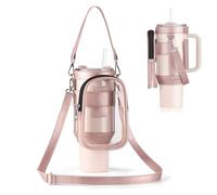 Clear Water Bottle Carrier Bag with Phone Pocket for Stanley Cup 40oz,with Adjustable Shoulder & Handheld Strap Stanley Cup Accessories Edging for Concert Sports (Pink)