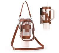 Clear Water Bottle Carrier Bag with Phone Pocket for Stanley Cup 40oz,with Adjustable Shoulder & Handheld Strap Stanley Cup Accessories Edging for Concert Sports (Coffee)