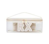 Clear Waterproof MEDS RX Makeup Bag，Transparent PVC Letter Patch medication travel case with Handle and Zipper, Portable Meds First Aid Travel Organizer Cosmetic Bag, 04 Beige RX