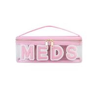 Clear Waterproof MEDS RX Makeup Bag，Transparent PVC Letter Patch medication travel case with Handle and Zipper, Portable Meds First Aid Travel Organizer Cosmetic Bag(01 Pink MEDS)