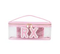 Clear Waterproof MEDS RX Makeup Bag，Transparent PVC Letter Patch medication travel case with Handle and Zipper, Portable Meds First Aid Travel Organizer Cosmetic Bag(03 Pink RX)