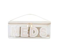 Clear Waterproof MEDS RX Makeup Bag，Transparent PVC Letter Patch medication travel case with Handle and Zipper, Portable Meds First Aid Travel Organizer Cosmetic Bag(02 Beige MEDS)