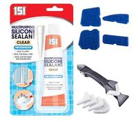 Clear Waterproof Sealant Kit with 151 Multipurpose Sealant, 4-Piece Silicone Tool Finishing Set & 7-in-1 Silicone Scraper - Ideal for Bathroom, Kitchen, Sink & Shower Sealing Jobs