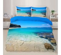 Clear Waters Bedding Set for Kids Coastal Scenery Comforter Cover Set Double Size White Sandy Beaches Duvet Cover Bedspread Cover Bedding Collection 3Pcs,No Comforter