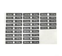 Clear Weight Marking Stickers for Gym Machines | Waterproof vinyl look, bold black font, erosion resistant, detergent safe, maintains daily