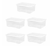 Clear Wham Crystal 45L litre large Plastic Storage Boxes with Lid Stackable Nestable Container Robust Plastic Organiser Box for Home and Kitchen Office Made in U.K (Pack of 5)