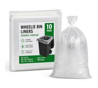 Clear Wheelie Bin Liners 120 Gauge Large Refuse Sacks 10 Pack | Pack of 10, 30 x 46 x 56 Inch, General Purpose, Strong Bin Bags