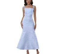 clear wind Women's Off-Shoulder Bow Tie Jacquard Bodycon Evening Gown Light Blue M