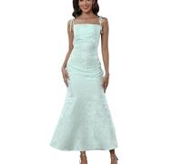 clear wind Women's Off-Shoulder Bow Tie Jacquard Bodycon Evening Gown Light Green S
