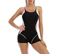 clear wind Women's Tie Dye Insert One Piece Boyleg Swimsuit Black 3XL