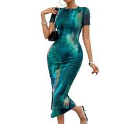clear wind Women's Tie Dye Mesh Bodycon Stretchy Midi Club Party Dress Green M