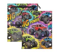 Clear Window 3 Ringing binder folders monsters Trucks Big Power Comic | large zipper pencil pouching With Zipper Reinforced Grommets for Storing School Office Supplies 2 PCS