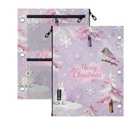 Clear Window 3 Ringing binder pocket Pink Merry Christmas Birds and Tree