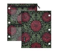 Clear Window 3 Ringing zipper binder William Morris Red Dahlias Black