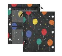 Clear Window 3 Ringing zipper pouching Balloon Star Rainbow Polka Dots | large pencil pouching With Zipper Reinforced Grommets for Storing School Office Supplies 2 PCS