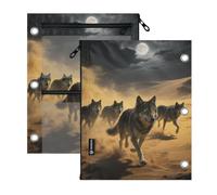 Clear Window Binder Pouches 3 Ringing with Zipper Desert Wolf Fierce Dark