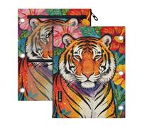 Clear Window binder pouches 3 Ringing with zipper Retro Flower Tigers