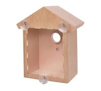Clear Window Bird Box with Strong Sucker & One Way Mirror - Plastic Window Bird Nest for Garden Natural Wood Color